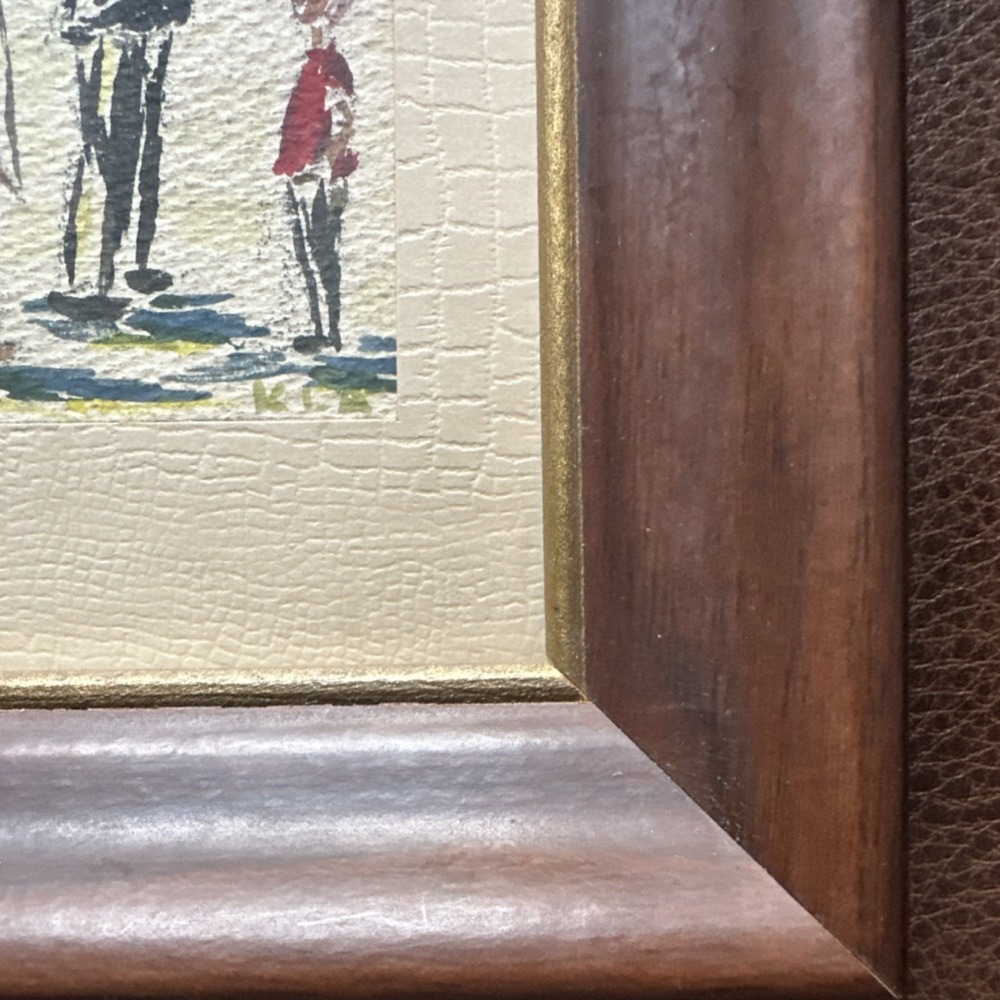 KSE Framed Folk Art MCM Watercolor Set Children Seaside Boat Signed Small Canvas - Picture 3 of 4